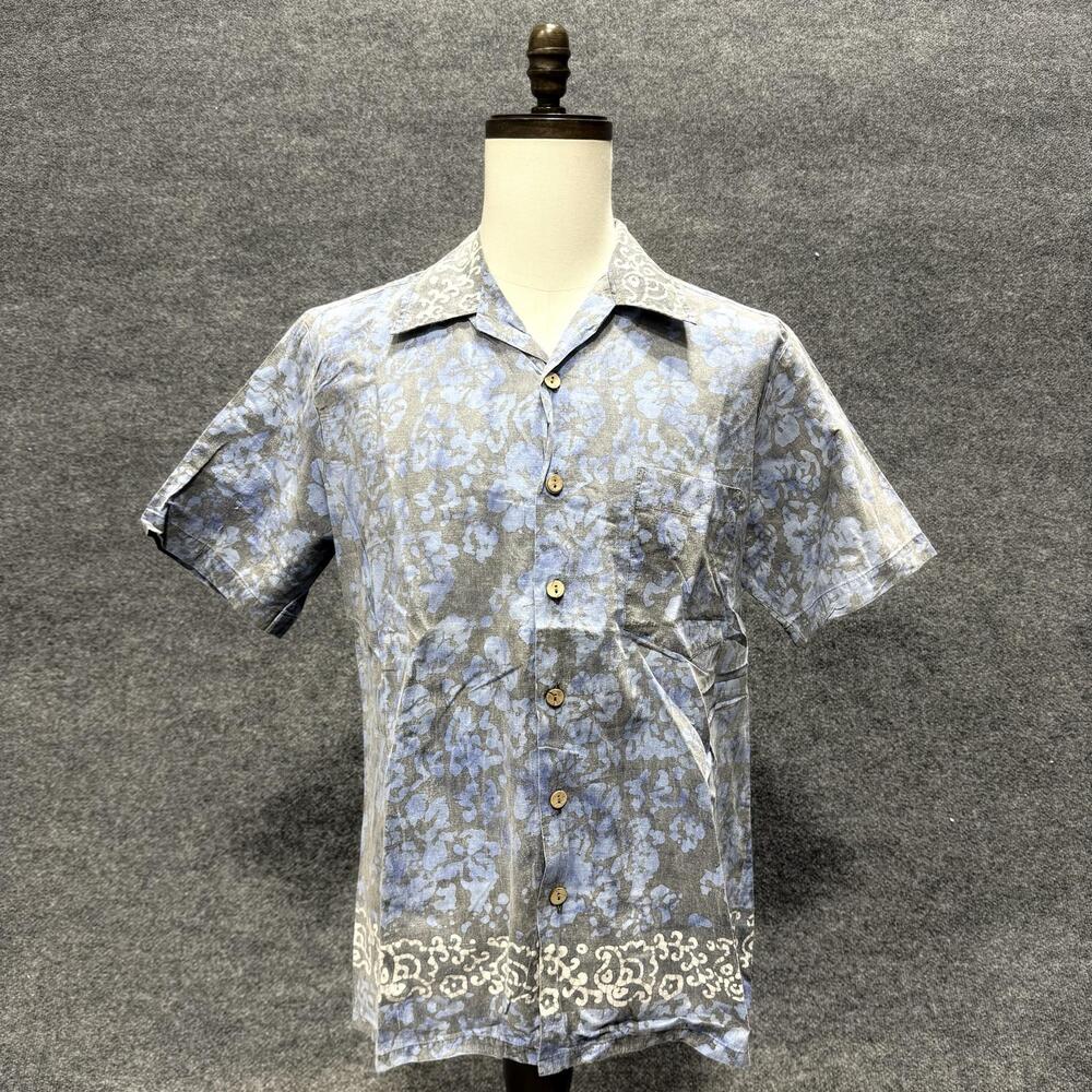Kennington Shirt Mens Large Blue Floral Hawaiian Short Sleeve Button-Up Top